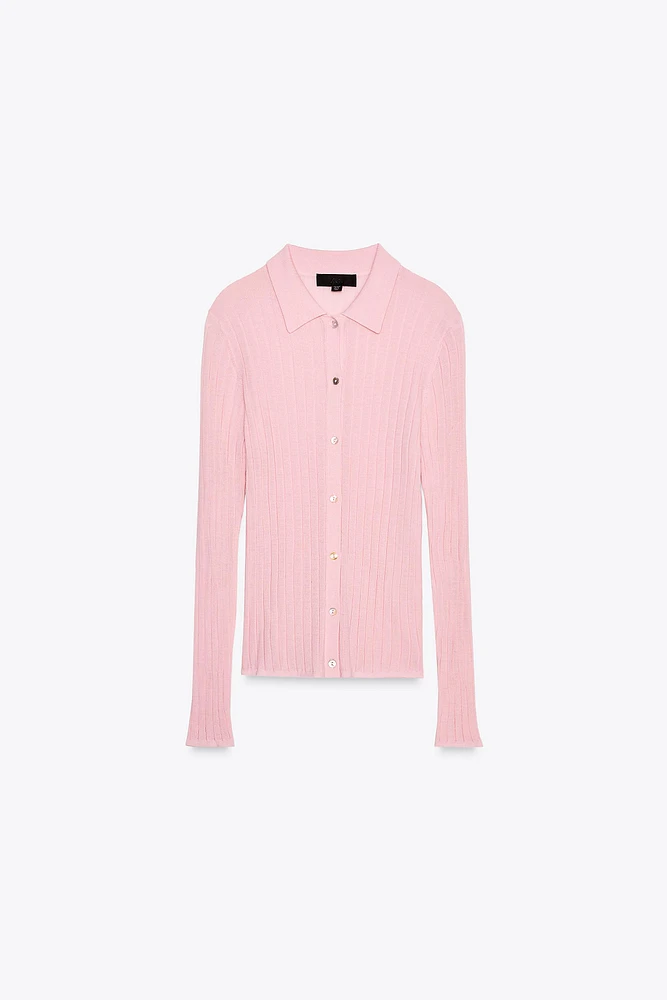 100% WOOL RIBBED POLO JACKET