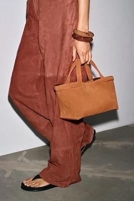 MINI SUEDE TOPSTITCHED SHOPPER