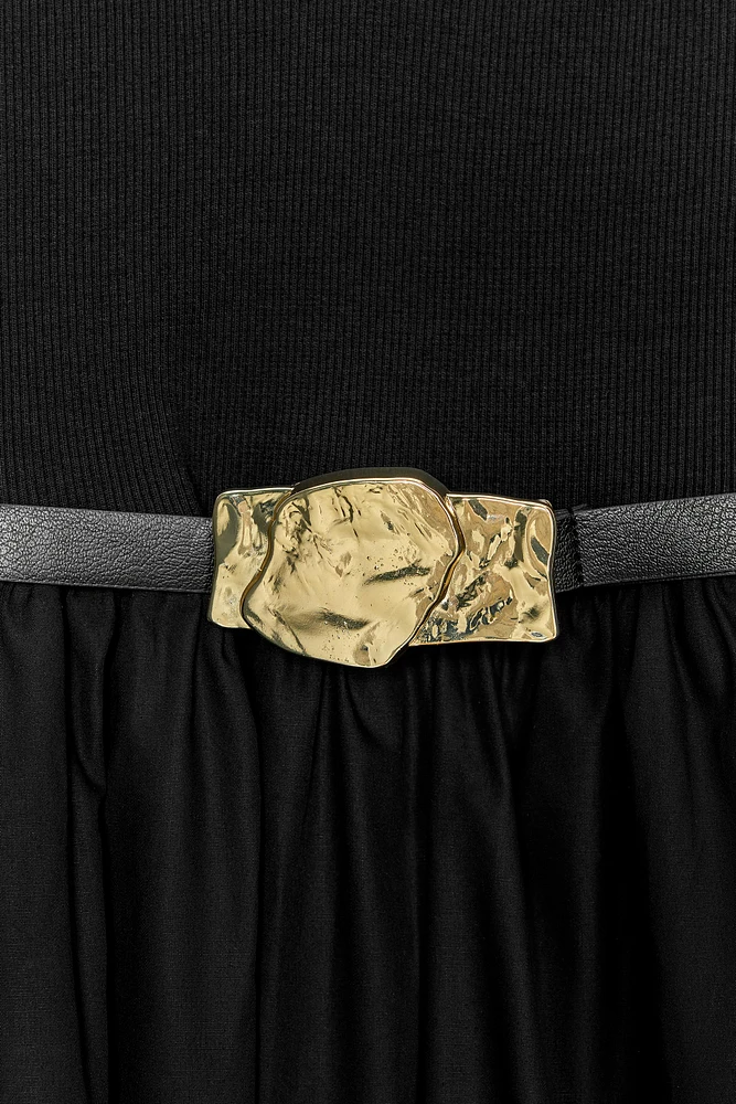 BELTED COMBINATION MIDI DRESS