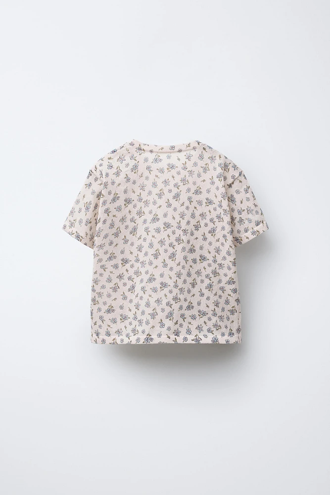 FLORAL PRINT FINE KNIT T-SHIRT