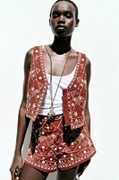 EMBROIDERED MIRROR SHORTS