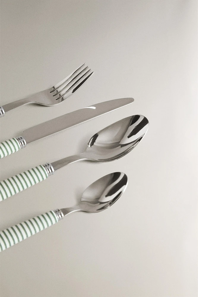 ENSEMBLE COUVERTS 4 PIÈCES MANCHE RAYURES