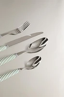 ENSEMBLE COUVERTS 4 PIÈCES MANCHE RAYURES