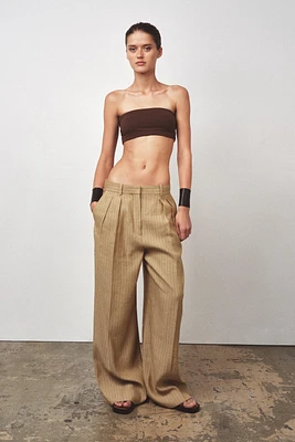 PANTALON À PINCES RAYURES EN LIN ZW COLLECTION