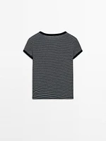 Contrast ribbed striped cotton T-shirt