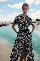 ROBE MIDI EN POPELINE IMPRIMÉE CEINTURE