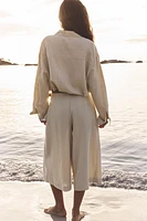 BELTED LINEN LONG SHORTS