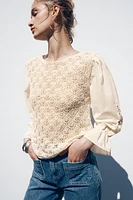 TOP EN MAILLE POINTELLE MANCHES MATIÈRES VARIÉES