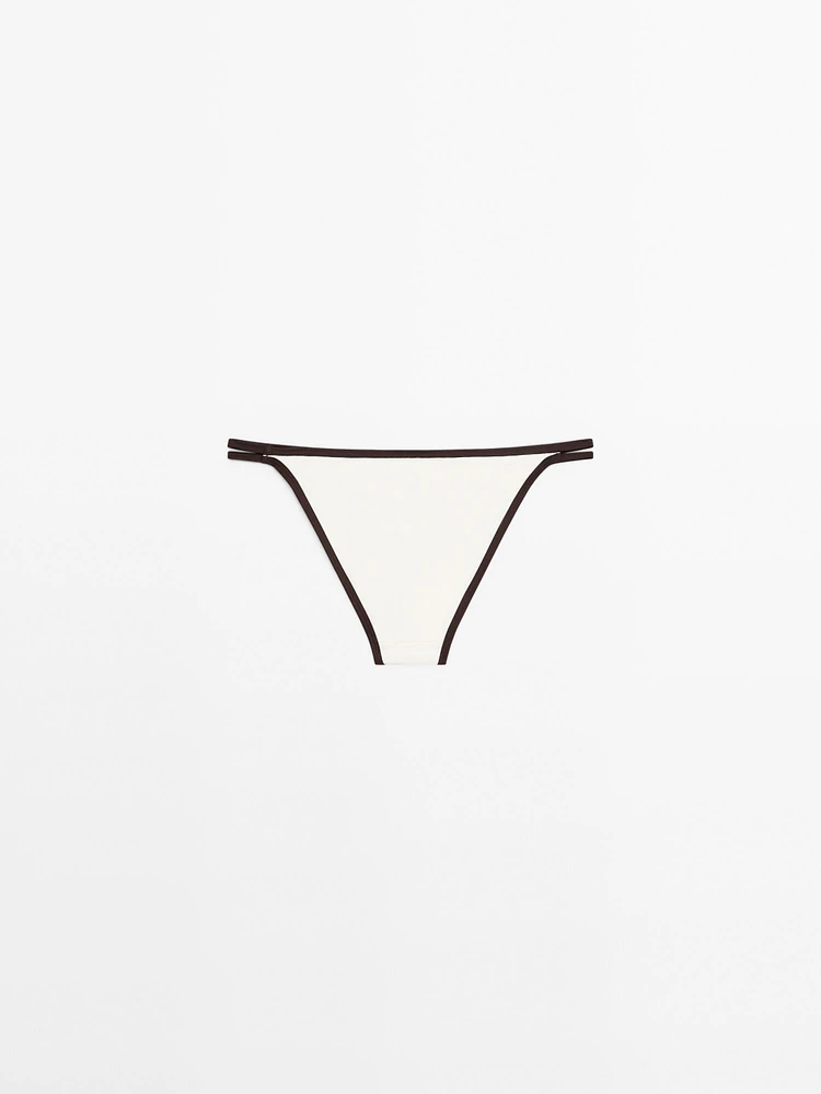 Contrast double strap bikini bottoms