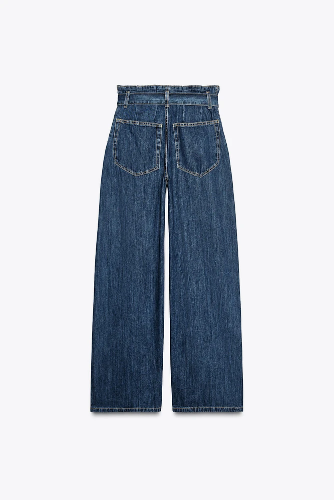 TRF HIGH-WAISTED PAPERBAG BELT JEANS