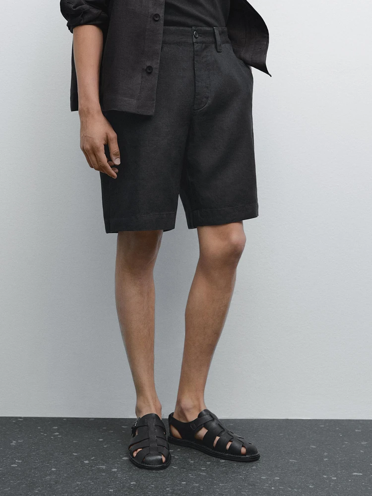 100% linen darted Bermuda shorts