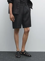 100% linen darted Bermuda shorts