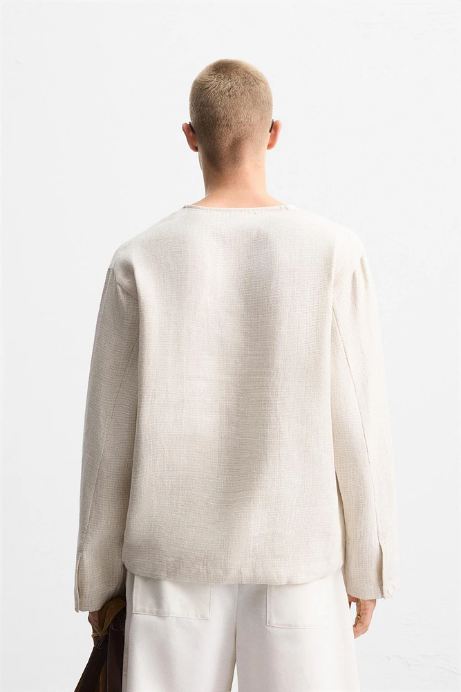CHEMISE POLO STRUCTURÉE MÉLANGE LIN