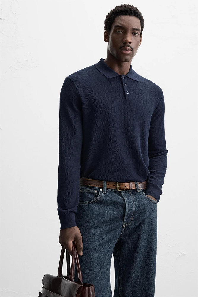 SILK WOOL BLEND KNIT POLO SHIRT