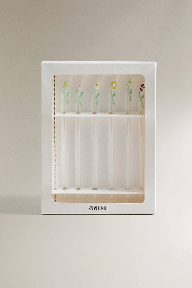SET OF FLORAL BOROSILICATE GLASS STRAWS (SET OF 6)