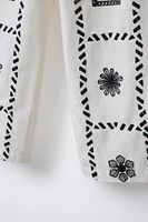 EMBROIDERED LINEN-BLEND PANTS