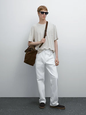 Linen blend contrast knit T-shirt