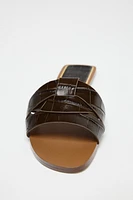 EMBOSSED LEATHER FLAT SANDALS