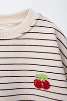 EMBROIDERED CHERRY STRIPE SWEATSHIRT