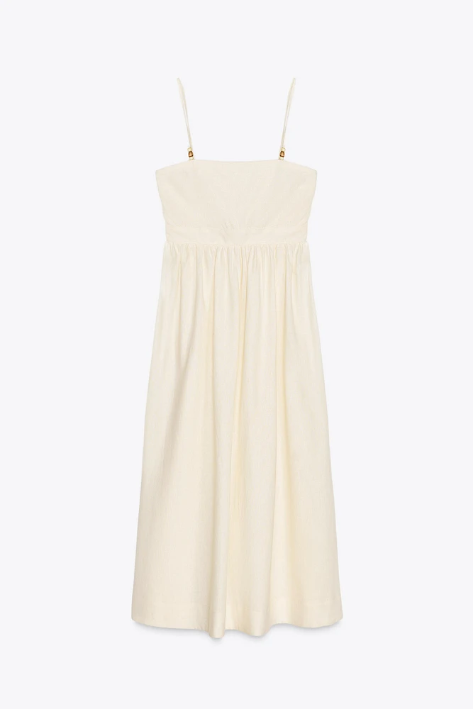 ROBE MIDI AVEC LIN BRETELLES FANTAISIE