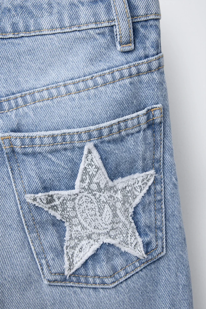 STAR PATCH WIDE LEG JEANS