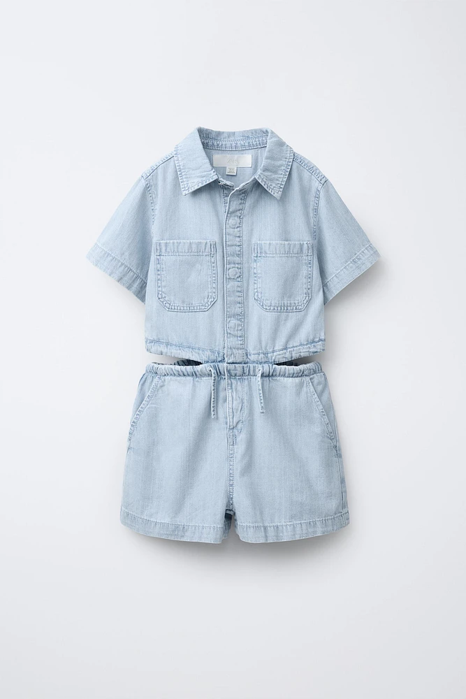 CUT OUT DENIM SHORT JUMPSUIT