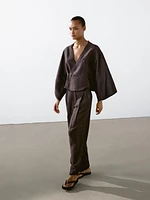 Flowing linen blend trousers with darts