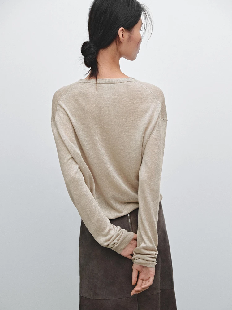 Linen V-neck knit sweater