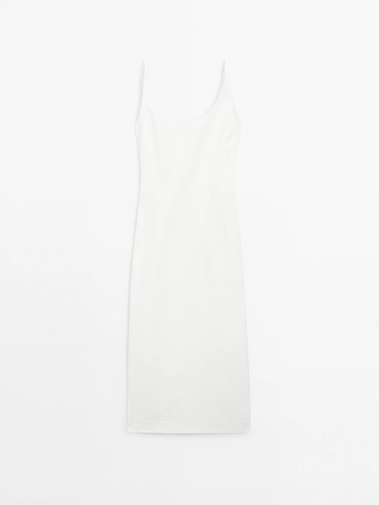 Robe midi à bretelles en coton mélangé