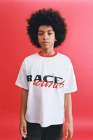 TEXT PRINT T-SHIRT WITH TRIM DETAIL