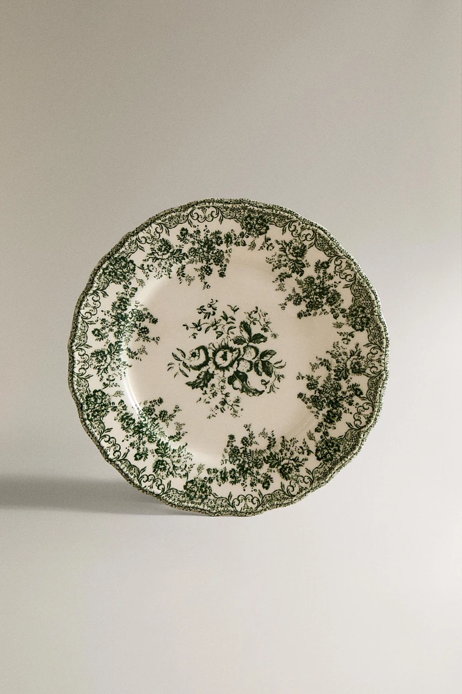 ASSIETTE PLATE FAÏENCE IMPRIMÉ FLEURS