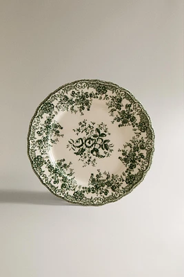 ASSIETTE PLATE FAÏENCE IMPRIMÉ FLEURS