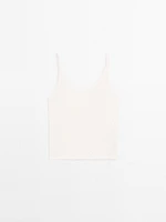 Openwork strappy linen blend top