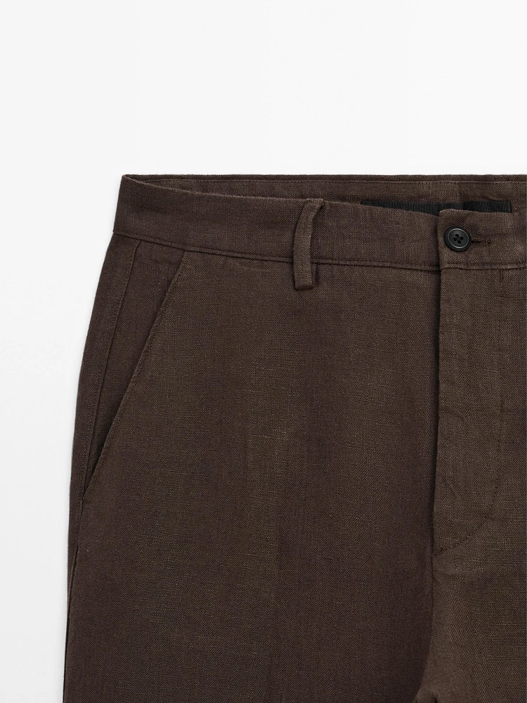 Pantalon straight 100 % lin