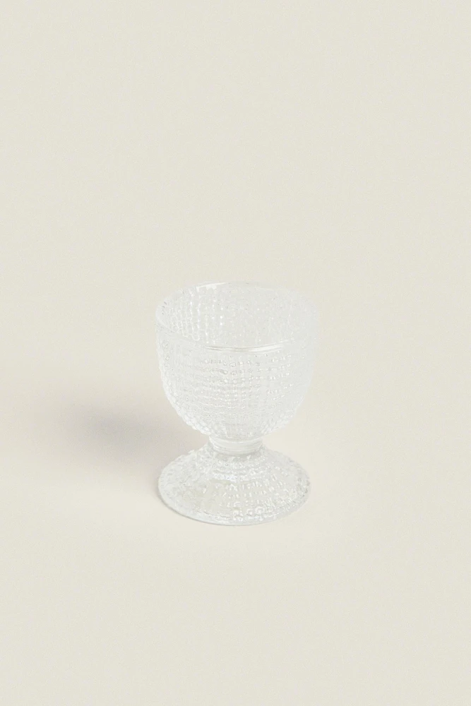 GLASS EGG CUP WITH RAISED DETAIL