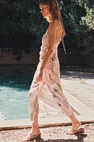 PRINTED LINEN MIDI DRESS