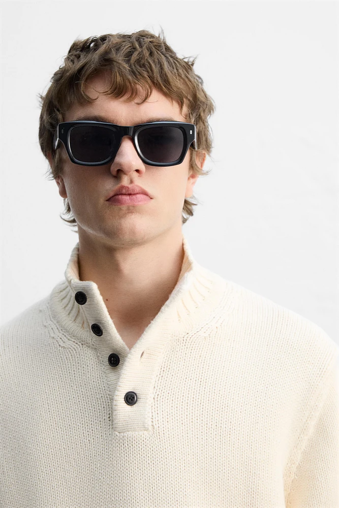 COTTON-WOOL BUTTON SWEATER