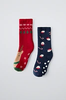 TWO-PACK OF NON-SLIP REINDEER AND SANTA SOCKS