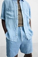 100% LINEN WASHED BERMUDA SHORTS