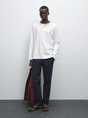 Cotton and linen blend tapered fit trousers