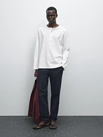 Cotton and linen blend tapered fit trousers