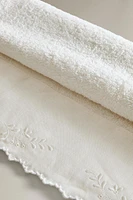 BATH TOWEL WITH EMBROIDERED LINEN APPLIQUÉ