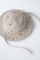 HEART PRINT TWILL BUCKET HAT