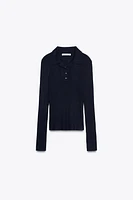 RIBBED KNIT POLO SWEATER
