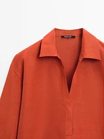 Blouse à col polo lin mélang