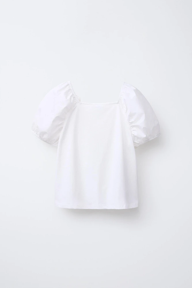 SATIN FLOWER COMBINATION T-SHIRT