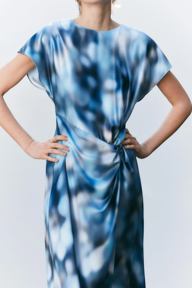 SATIN EFFECT TIE-DYE MIDI DRESS