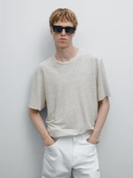 Linen blend contrast knit T-shirt