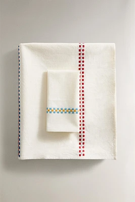 COTTON TABLECLOTH WITH MULTICOLORED BORDERS