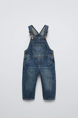 DISTRESSED EFFECT DENIM OVERALLS